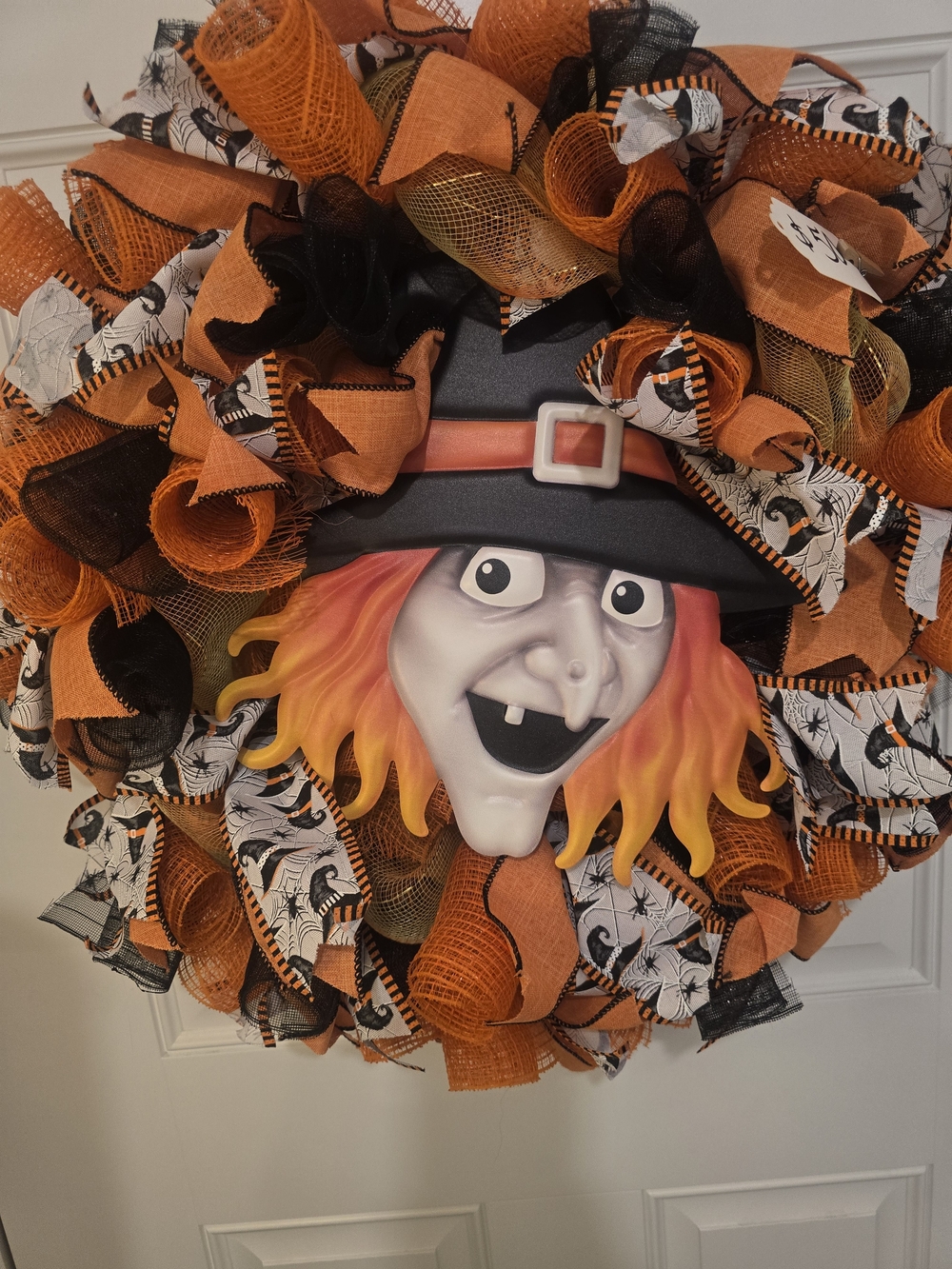 W038 - Handmade Halloween Wreath witch and spider webs